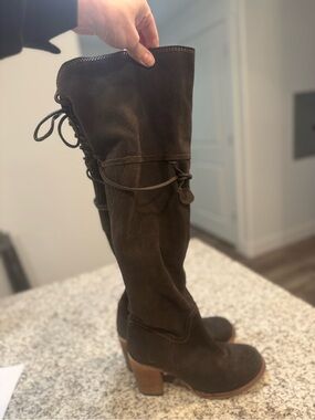 Freebird by Steven Brock Dark Brown Suede Over-the-Knee Lace-Back Boots